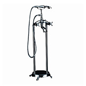 Two Handles Widespread Floor Standing Tub Faucet with Hand Shower - Chrome Finish