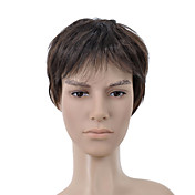 curtos e encaracolados castanho escuro cheio bang peruca de cabelo masculino (0463-6.13-356)