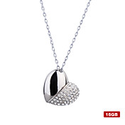 Heart-shaped Stainless Steel Crystal USB2.0 Flash Drive Necklace (16GB)