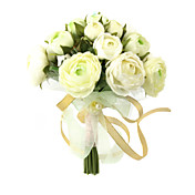 Elegant White/ Green Round Wedding Bouquet/ Bridal Bouquet With Chiffon Decoration