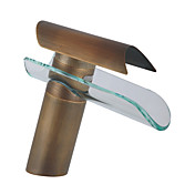 Polished Brass Finish Waterfall Bathroom Sink Faucet with Glass Spout