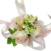 Elegant Light Pink Silk Rose With Chiffon Decoration Wedding/ Bridal Wrist Flower