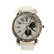 PU Band Big Dial Quartz Wrist Watch For Women(White)