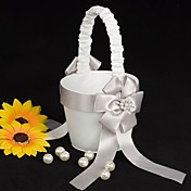 panier de fille de fleur en satin blanc avec éclat faux
