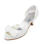 Top Quality Satin Upper Mid Heel Peep-toes With Bow Wedding Shoes/ Bridal Shoes .More Colors Available