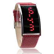 red pu Lederband elagant Frauen silbernen Rahmen rote LED-Armbanduhr