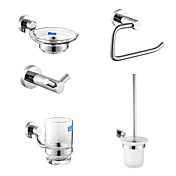 Chrome Finish 5-Piece Bathroom Accessory Set Toilet Brush Holder Inclusive