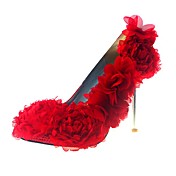 Luxurious Leatherette Upper Stiletto Heel Pumps With Satin Flower Wedding/ Party/ Evening Shoes