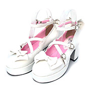 3 "cone branco pu calcanhar sapatos com fivelas de coração lolita