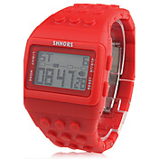 Block Bricks Design Band Wrist Watch with Night Light (Red)