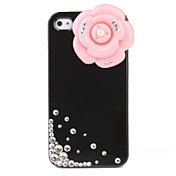 caso difícil de protecção com cristais para iphone 4 (flor rosa)