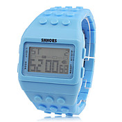 Block Bricks Design Band Wrist Watch with Night Light (Blue)