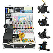 4 guns tatoveringen kit med LCD kraft og 55 fargeblekk