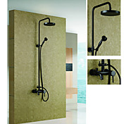 Oil-rubbed Bronze Wall Mount Waterfall Rain + Handheld Shower Faucet