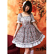 manga corta de algodón hasta las rodillas flores de chocolate blanco vestido lolita país