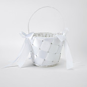 panier de fille de fleur en satin blanc avec ruban et strass