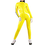 amarillo metálico brillante mujer de pvc catsuit