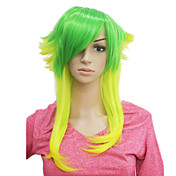 Capless Short Green Mixed Yellow Straight Synthetic Hair Wig