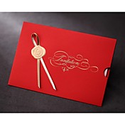 plié invitation de mariage rouge avec de l'or et le sceau de ruban (ensemble de 50)