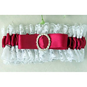 Satin And Lace Garter With Rhinestone Oval