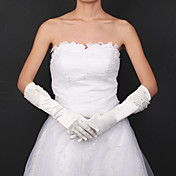 Satin Bridal Gloves With Rhinestone And Tulle