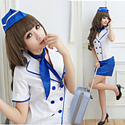 Cute Girl White And Blue Polyester Stewardess Uniform (4 Pieces)