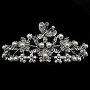 Rhinestone og perle tiara med sommerfugl