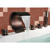 Oil-rubbed Bronze Waterfall Widespread Bathtub Faucet with Hand Shower (Curved Shape Design)