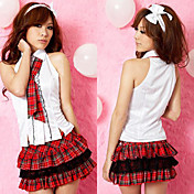 school girl mouwloze rode ruit rok polyester kostuum (2 stuks)