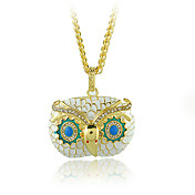 Colorful Enamel And Rhinestone Owl Pendant Necklace