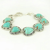 Turquoise And Silver Alloy Heart Charm Toggle Bracelet