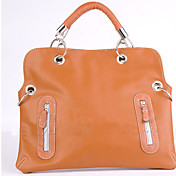 Trendy Woman's Brown Tote Bag / Two Zipper Pockets Front