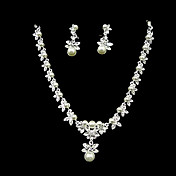 Crystal Flowers And Pearl Necklace And Earring Set