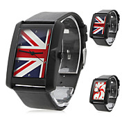 unisex Leder analoge Quarz-Armbanduhr mit Logo-Flagge (schwarz)