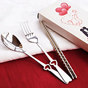 en forma de corazón cubiertos de acero inoxidable set (cuchara, tenedor y palillos)