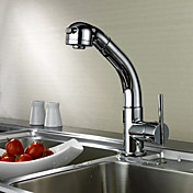 Contemporary Chrome Finish Solid Brass Pull Out Kitchen Faucet