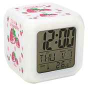 fresa patrón de colores de luz digital despertador calendario termómetro (blanco, 4xAAA)