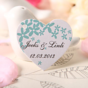 Personalized Heart Shaped Favor Tag - Green Flower (Set of 60)