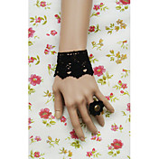 Handmade Black Rose Lace Gothic Lolita Bracelet and Ring Set