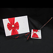 Hot Heart Wedding Guest Book and Pen Set In White Satin
