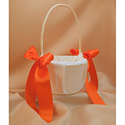 White Flower Girl Basket With Orange Ribbon