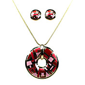 Red Pattern Ladies' Jewelry Sets In Alloy With Enamel Including Necklace & Earrings Set