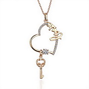 18K Gorgeous Fashion Rhinestone Alloy Heart And Key Necklace