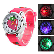 Children’s Strawberry Style Silicone Analog Quartz Wrist Watch with Flashing LED Light (Red)