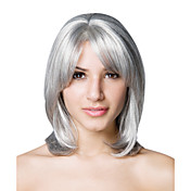 de encaje a medio frontal sintético de alta calidad recta peluca de pelo gris