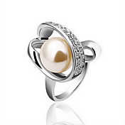 magnifique en or 18 carats grande perle anneau de mode de cristal