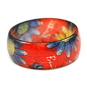 Ladies' Resin Round Bangles Classic Bracelet In Red With Sunflowers