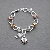 Beautiful Silver Plated Colorful Rings Key&Lock Charm Women's Bracelet
