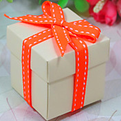 Ivory Favor Box With Orange Ribbon - Set Of 12