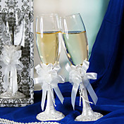 Pearl White Wedding Toasting Flute Set With Bow